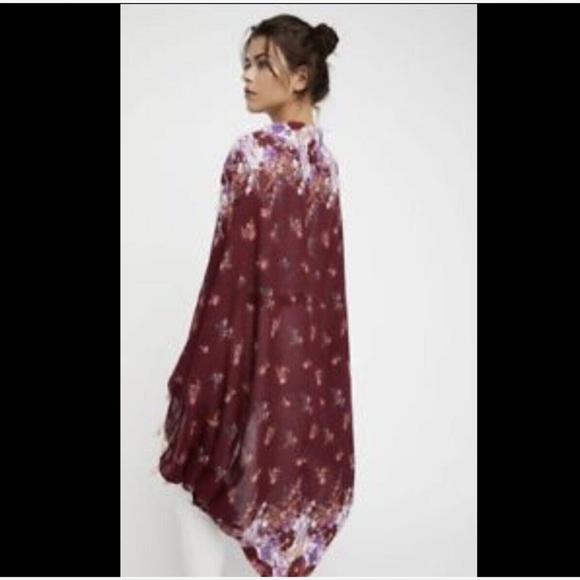 Free People wine Oversized Floral Tassel Kimono - Picture 7 of 7